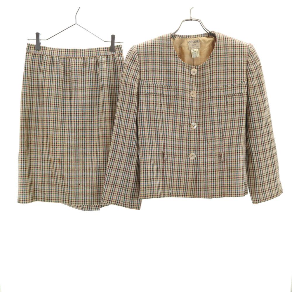 

CELINE 80-е 90-е Сделано во Франции Повседневный костюм с юбкой в клетку для женщин Б/У
