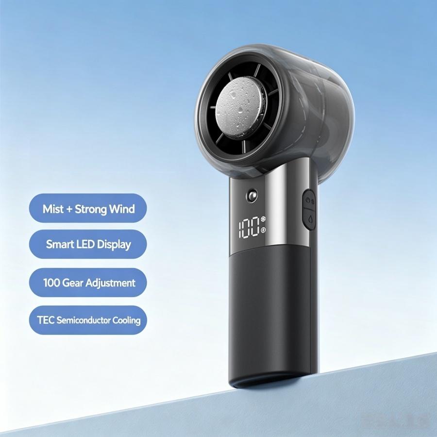 Handheld Mist Cooling Fan Cold Compress Portable Rechargeable Mini Spray Fan LED Digital Display for Outdoor Travel Makeup