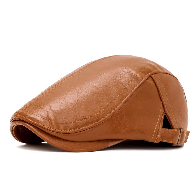 

Осень Зима Кожаная Кепка Вперед Мужская Британская Винтажная Кепка Газетчика Теплая Кепка Художника Берет хаки