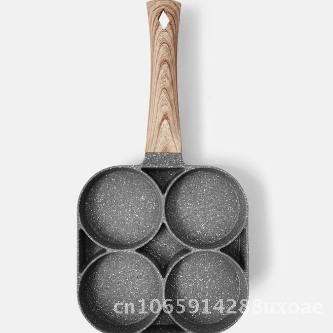 Maifan Stone Non-Stick Egg Pan with Four-Hole Design Flat Bottom Korean Style Aluminum Frying Pan for Breakfast Dumplings