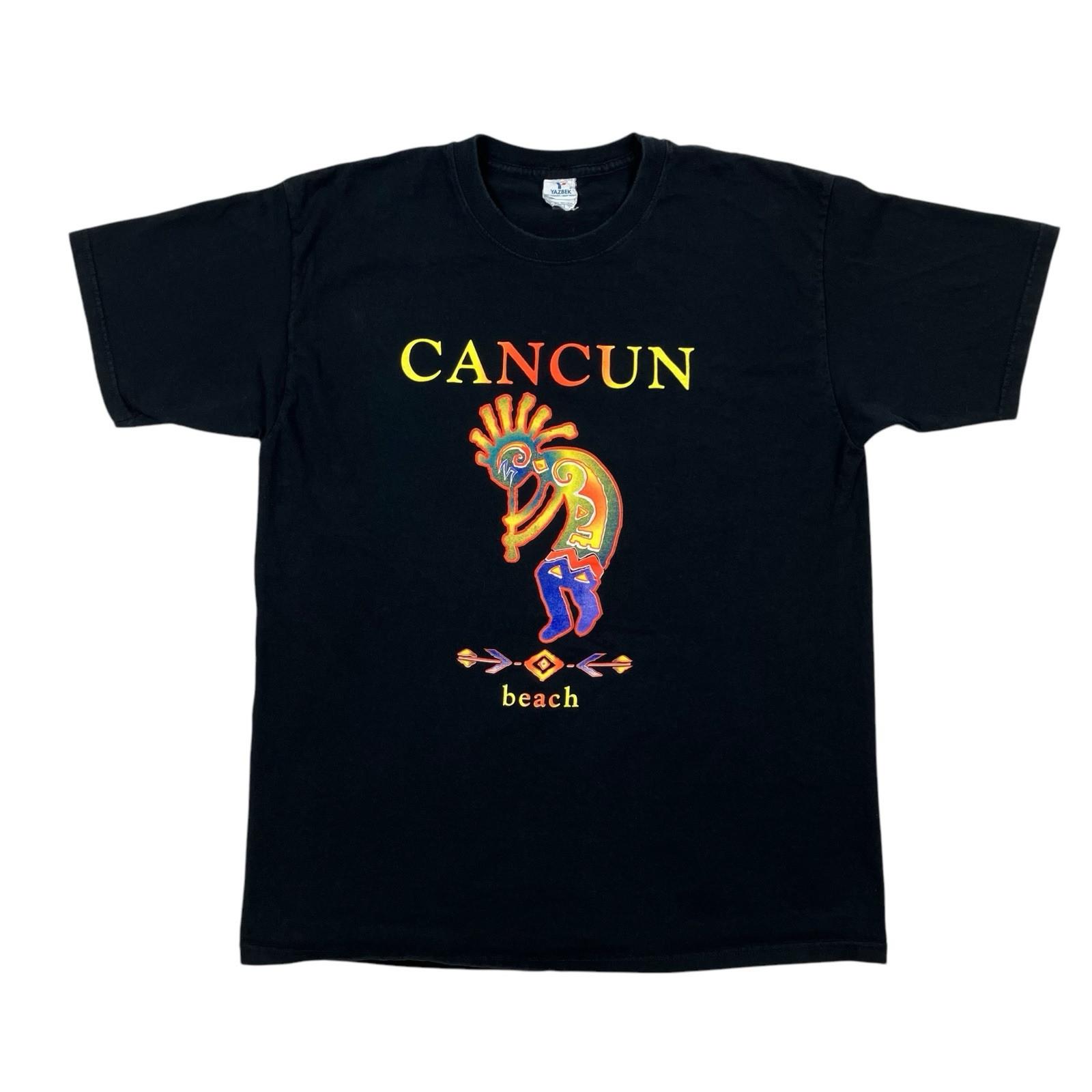 VTG Y2K Cancun Beach Kokopelli Faded Black T Shirt Yazbek Mexico Size L Unisex T-Shirt S
