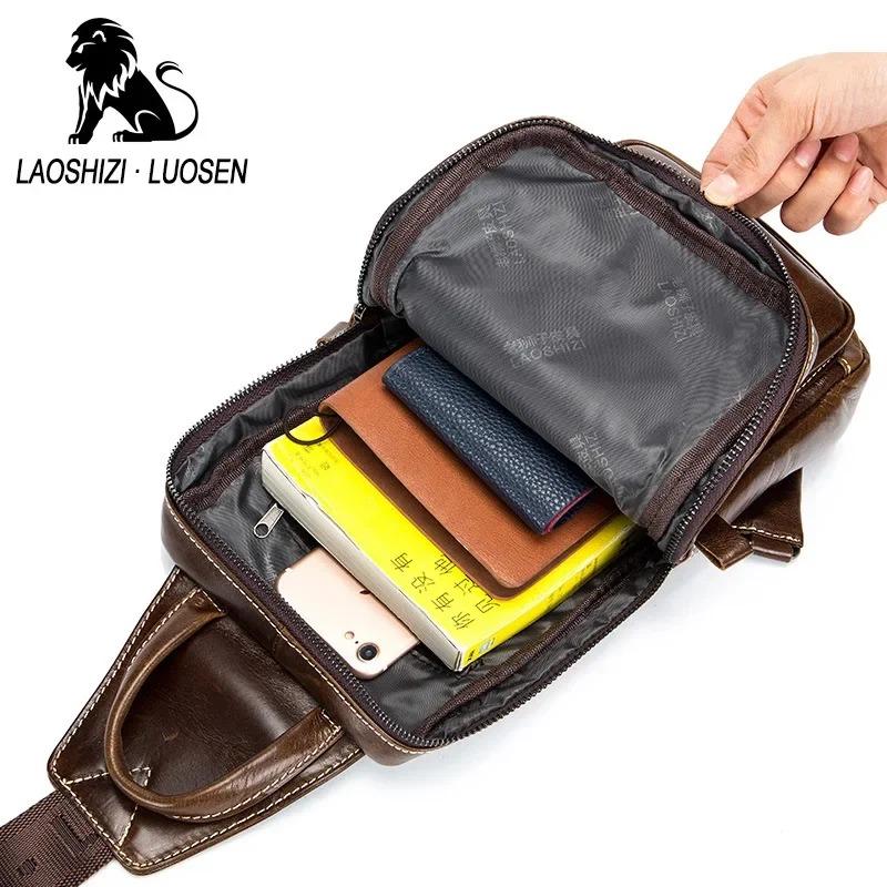 LAOSHIZI Brand 2024 Genuine Leather Men Messenger Bag Casual Crossbody Bag Fashion Men's Handbag Men Chest Bag Male Shoulder Bag