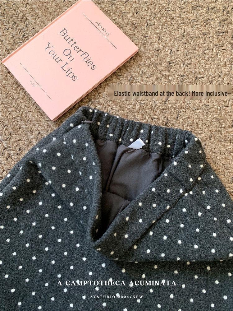 2026 Women's Winter Gray Polka Dot Wool A-line Short Skirt