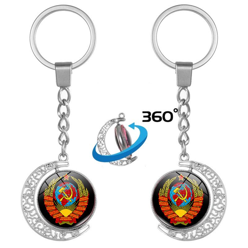 CCCP Soviet Era Double-sided Rotating Crystal Keychain Pendant