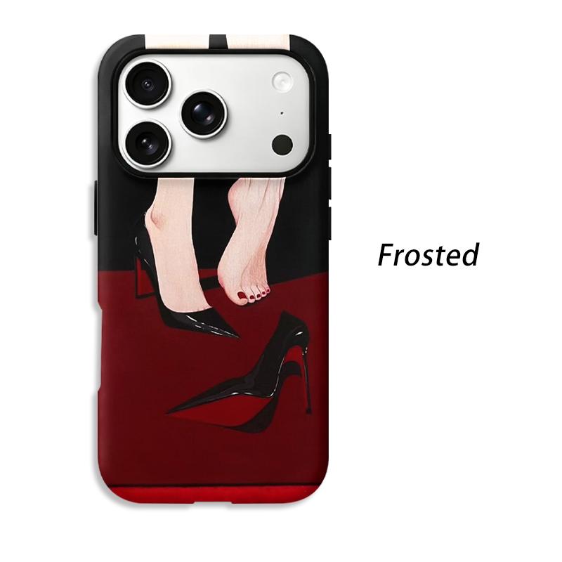 Elegant Minimal Black Red High Heels Stiletto Bare Foot Red Nail Art Film Aesthetic Protective Shockproof Bumper Case For iPhone 14 15 16 Pro Max Plus