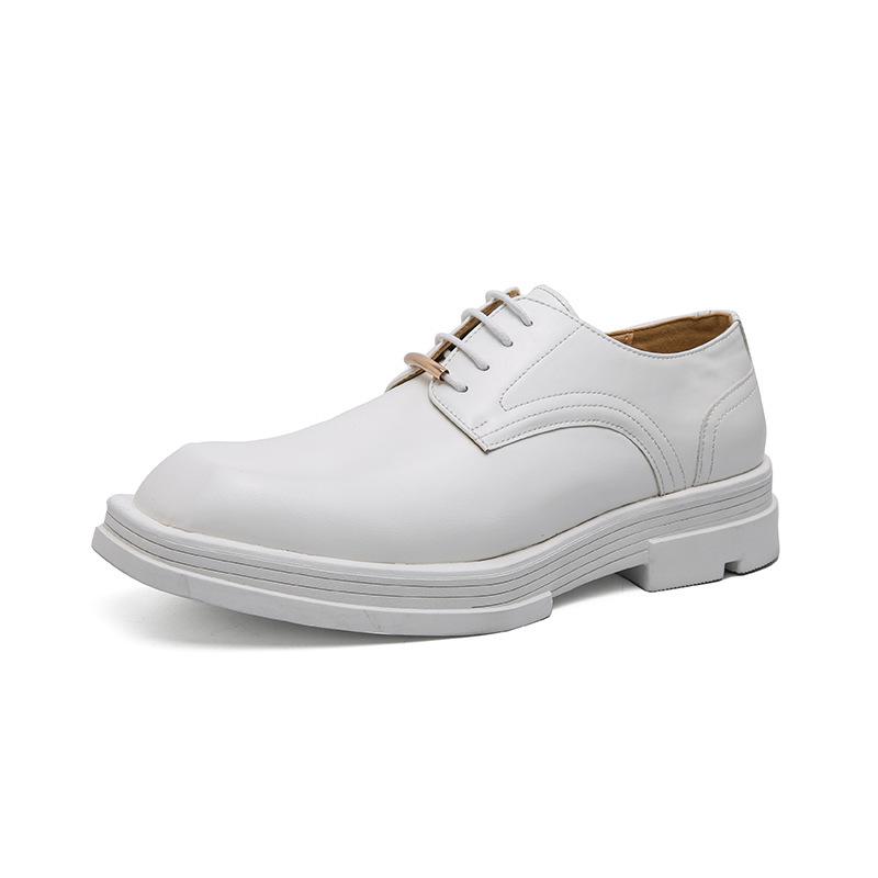 Foreign trade business dress new men's square head casual small leather shoes Korean version trendy hairstylist thick-soled white single shoes