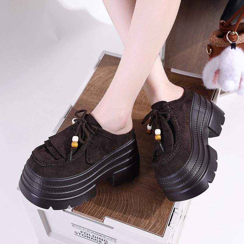 Fashion Women's Platform Loafers Spring and Autumn British Style Retro Round Toe Lace-up Versatile Women's Single Shoes Zapatos De Mujer