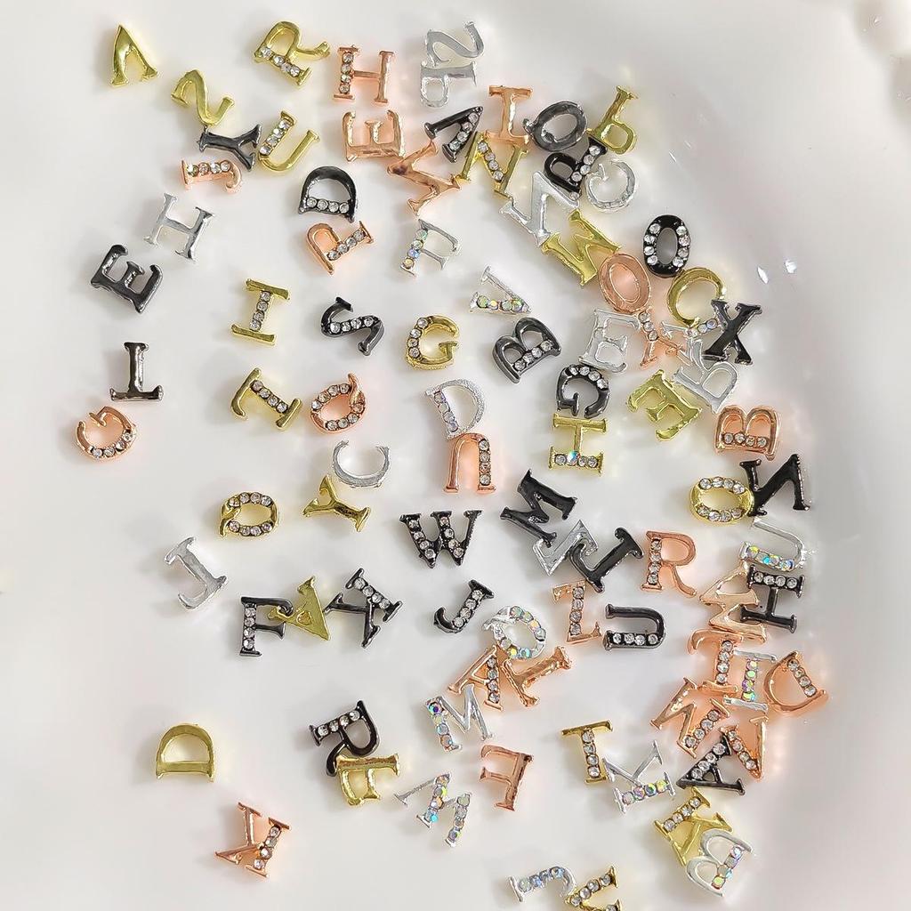Light Luxury Rhinestone Alphabet Nail Art Alloy Decor