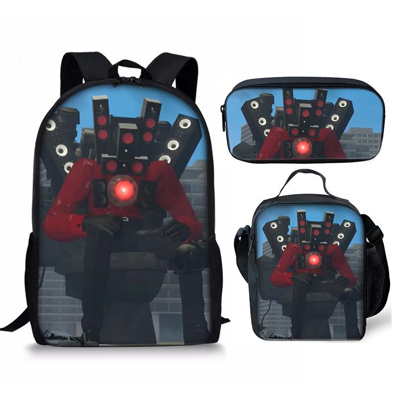 Classic Popular Novelty skibidi Toilet Man 3D Print 3pcs/Set Student School Bags Laptop Daypack Backpack Lunch bag Pencil Case