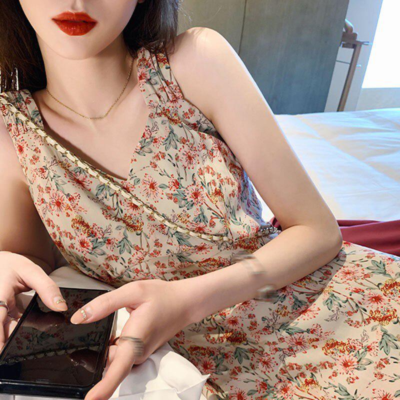 J Vestido De Mujer Con Cuello En V Sling Floral Sin Mangas L J Vestido De Mujer Con Cuello En V Sling Floral Sin Mangas L