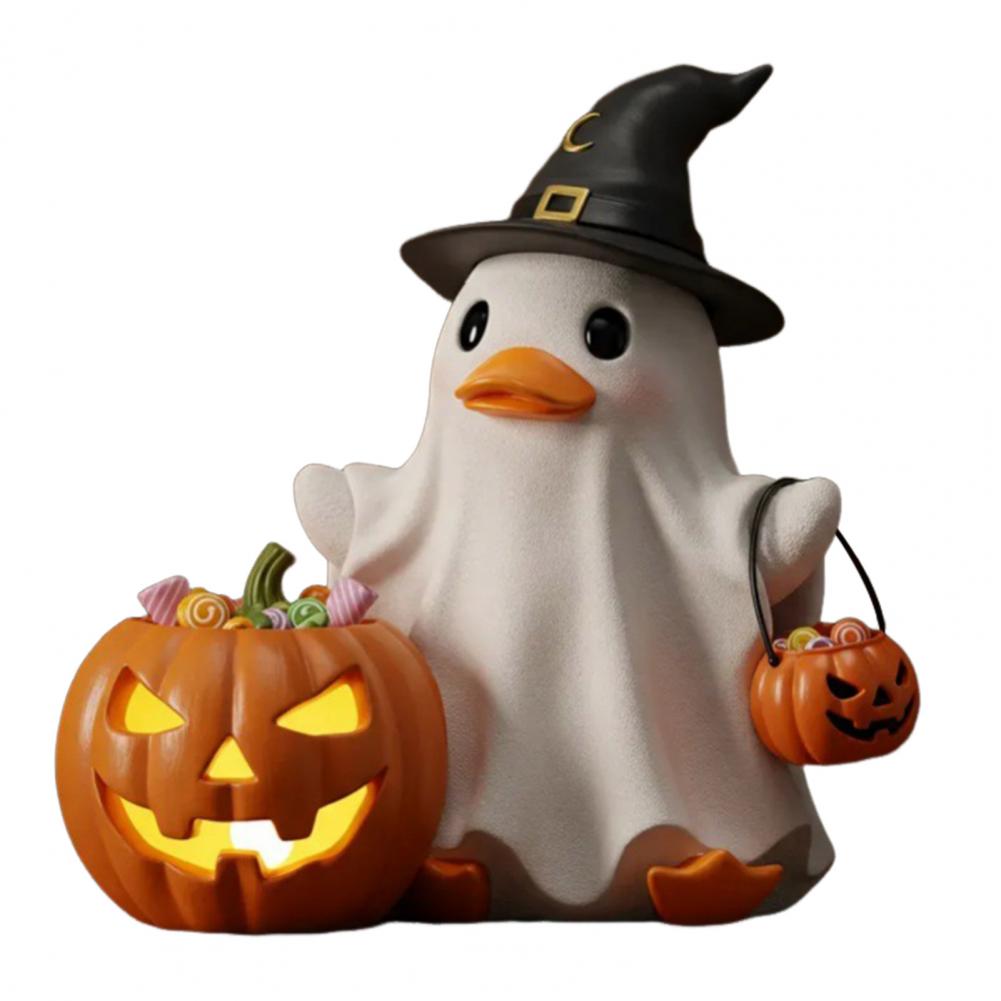 Halloween Statue Halloween Decor Spooky Halloween Witch Ghost Figurine with Candy Corn Pumpkin Decor Ghost Duck Resin for Home