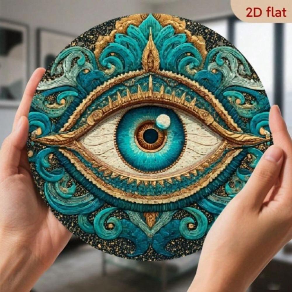 Vintage Round Tin Sign Fatima Hand Eye Protection Wall Art Decor for Home