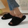 Women's Fluffy Cross Strap Fur Slippers Lightweight Soft Warm Plush House Slippers Woman Autumn Winter Flat Indoor Fuzzy Slides
