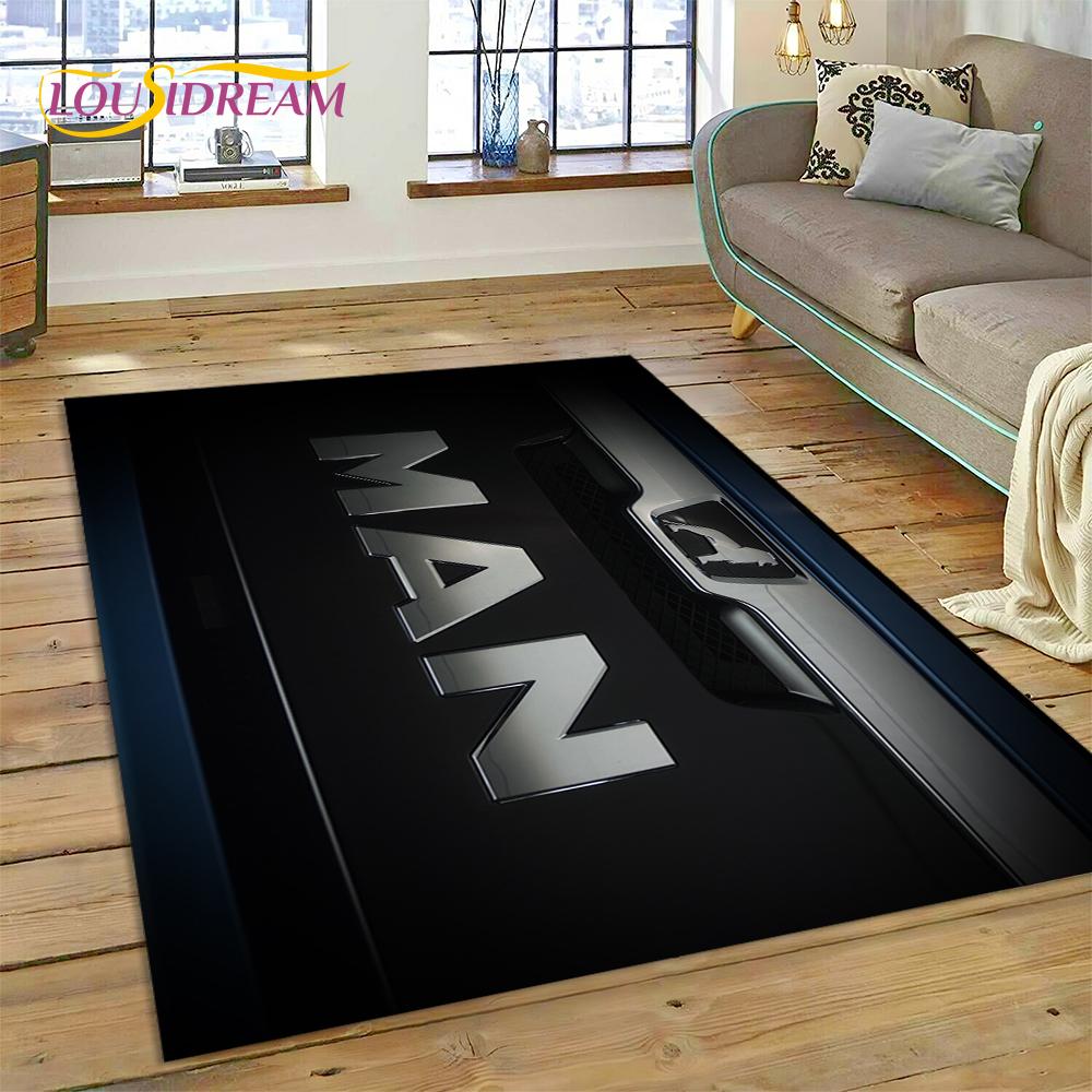 Tappeto con stampa 3D con logo di camion Man per soggiorno, camera da letto, arredamento per la casa, tappetino antiscivolo, decorazione per divano, zerbino, regalo per bambini
