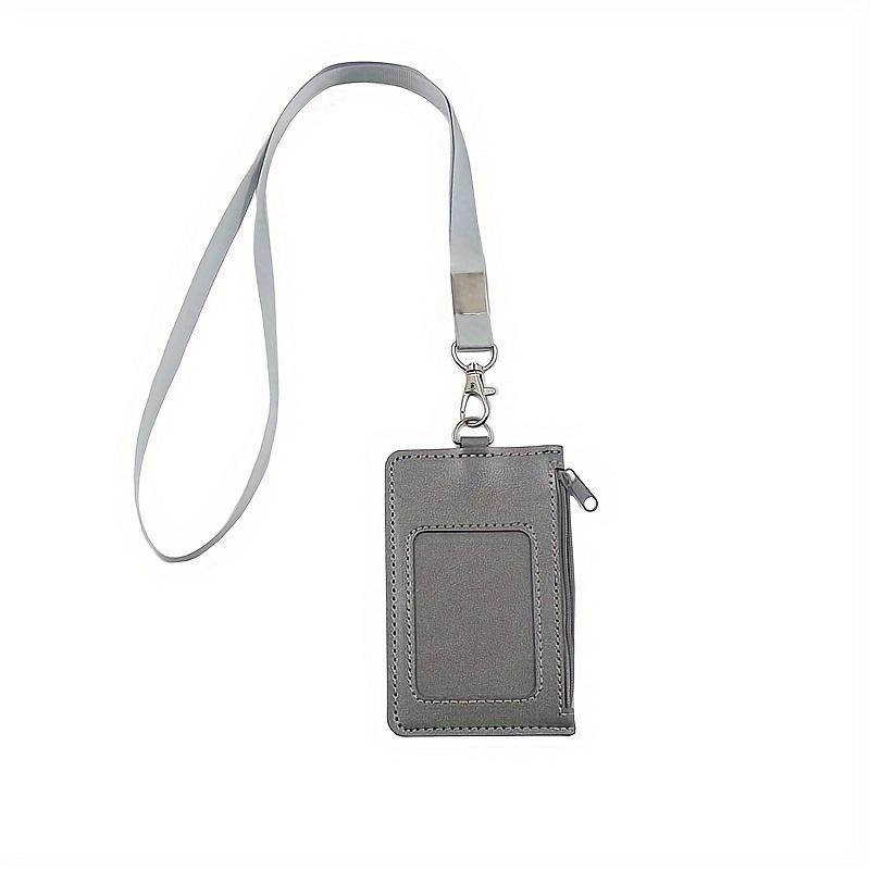 

Premium Faux Leather Zippered ID Badge Holder with Multiple Card Slots and Lanyard - Perfect for Office Use сірий