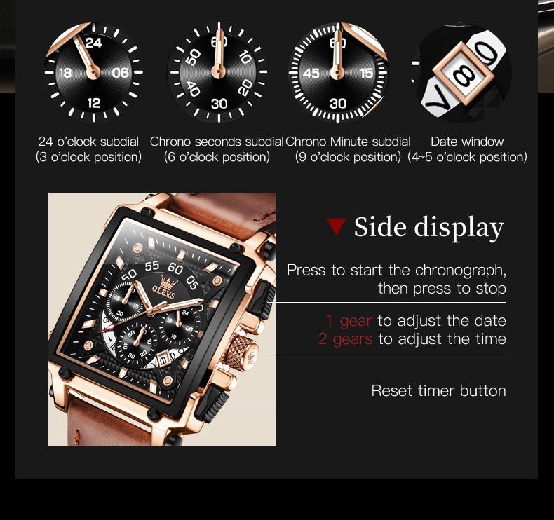 New Olevs 9919 Stone Gifts Waterproof Digital Sports Luxury Genuine Leather Strap Watches Men Wrist Men Japan Quartz Watch