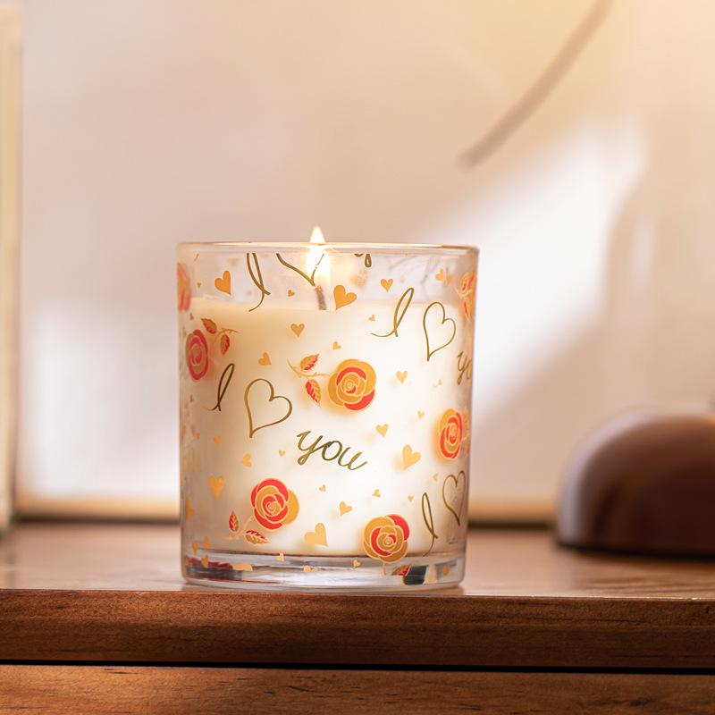 Rose Fragrance Soy Wax Scented Candle in Glass Cup - Perfect for Bedroom or Home, Gift Box Included