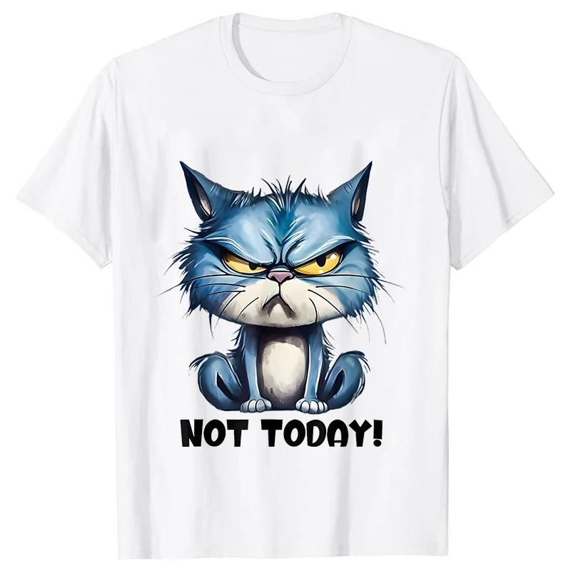 Funny Cat Sarcastic Antisocial Attitude Print Tshirts for Women Angry Cat T-shirts Not Today Introvert Female Tee Shirts Femme