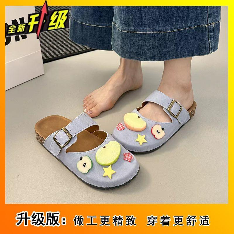 

Cute cartoon apple Birkenstocks women s fashion and versatile bag head slippers soft-soled thick-soled sandals 2025 new 36