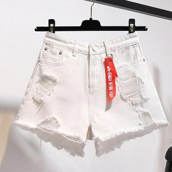 Women s High Waist Plus Size Ripped Denim Shorts - Korean Style, Loose Fit, Raw Hem Hot Pants 3XL