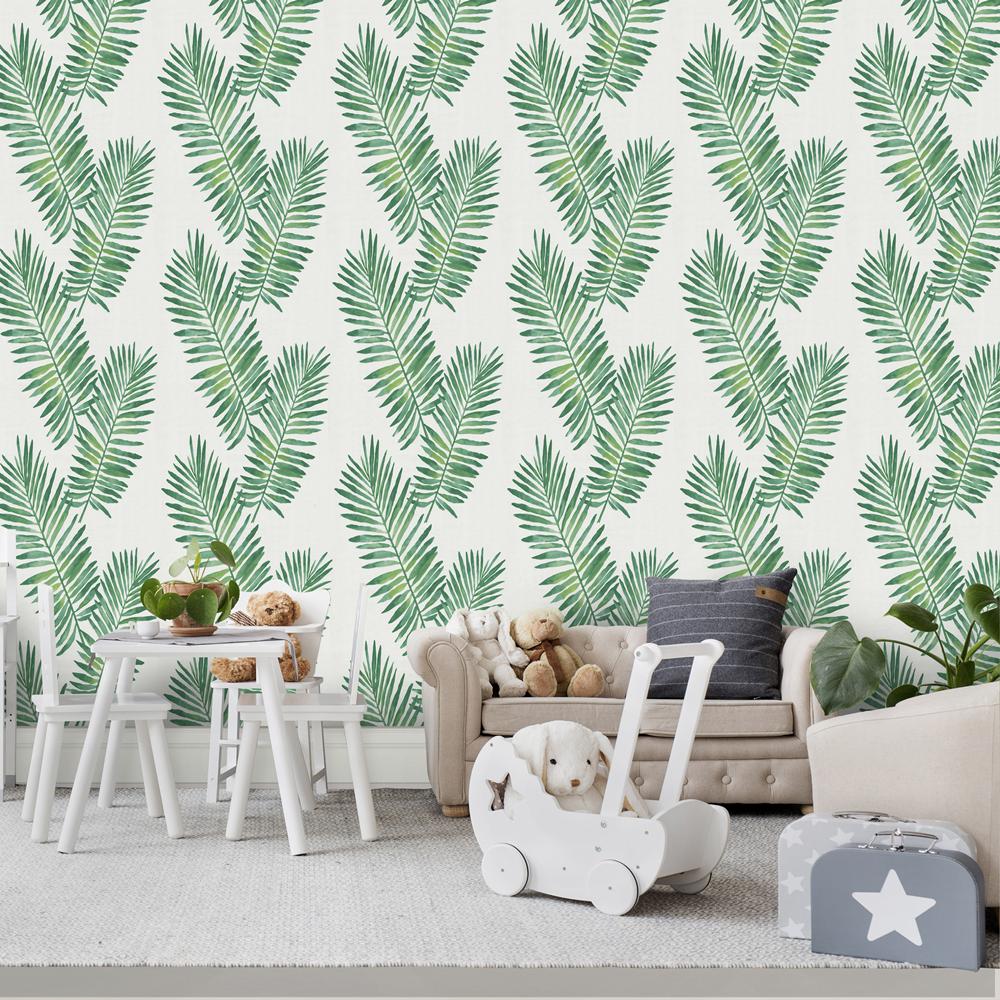 Vinyl Self Adhesive Contact Paper Tropical Palm Peel and Stick Wallpaper Removable Green White Walpaper for Kidroom Home Decor