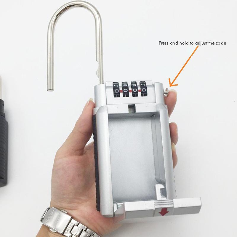 Key Storage Box Bin Secret Padlock with 4 Dials Resettable Password Combination Door Locker Hook Zinc Alloy Organizer Safe