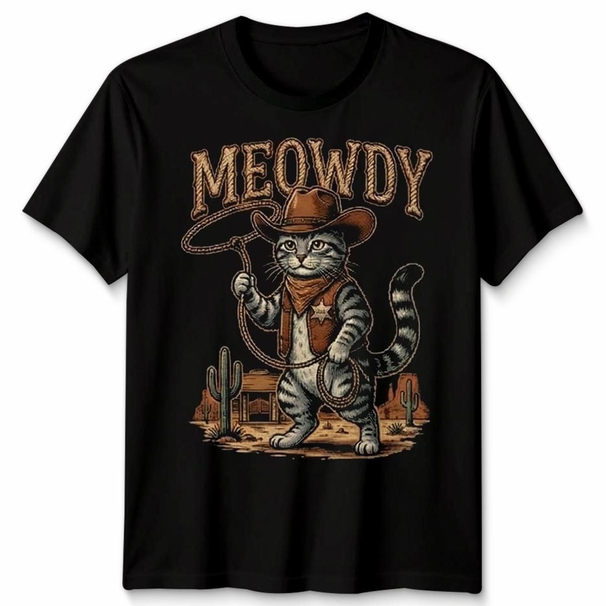 Meowdy Cowboy Cat Western Animals Mens T-Shirt Womens Graphic Tee Top S