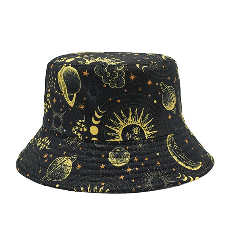 

Bocca Vintage Pattern Bucket Hat Star Sun Moon Printing FisherUnisex Hats Starlit Sky Reversible Panama Cap Caps Outdoor Sunscreen 56-58cm