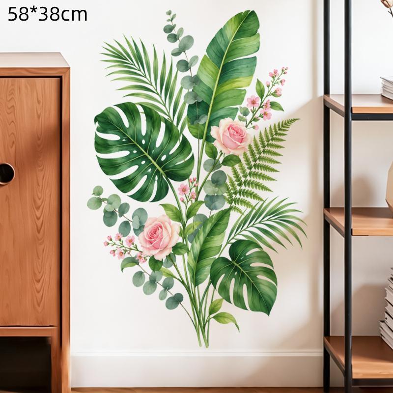 Green Leaves Wall Stickers For Home Living Room Decorative Vinyl Wall Decal Tropical Plants Diy Kid Door Murals Wallpaper