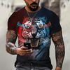 Men's T-shirt Summer Outdoor Breathable Round Neck Top Short Sleeve 3D Tiger Printed Pattern Large Loose Men's Tshirt
