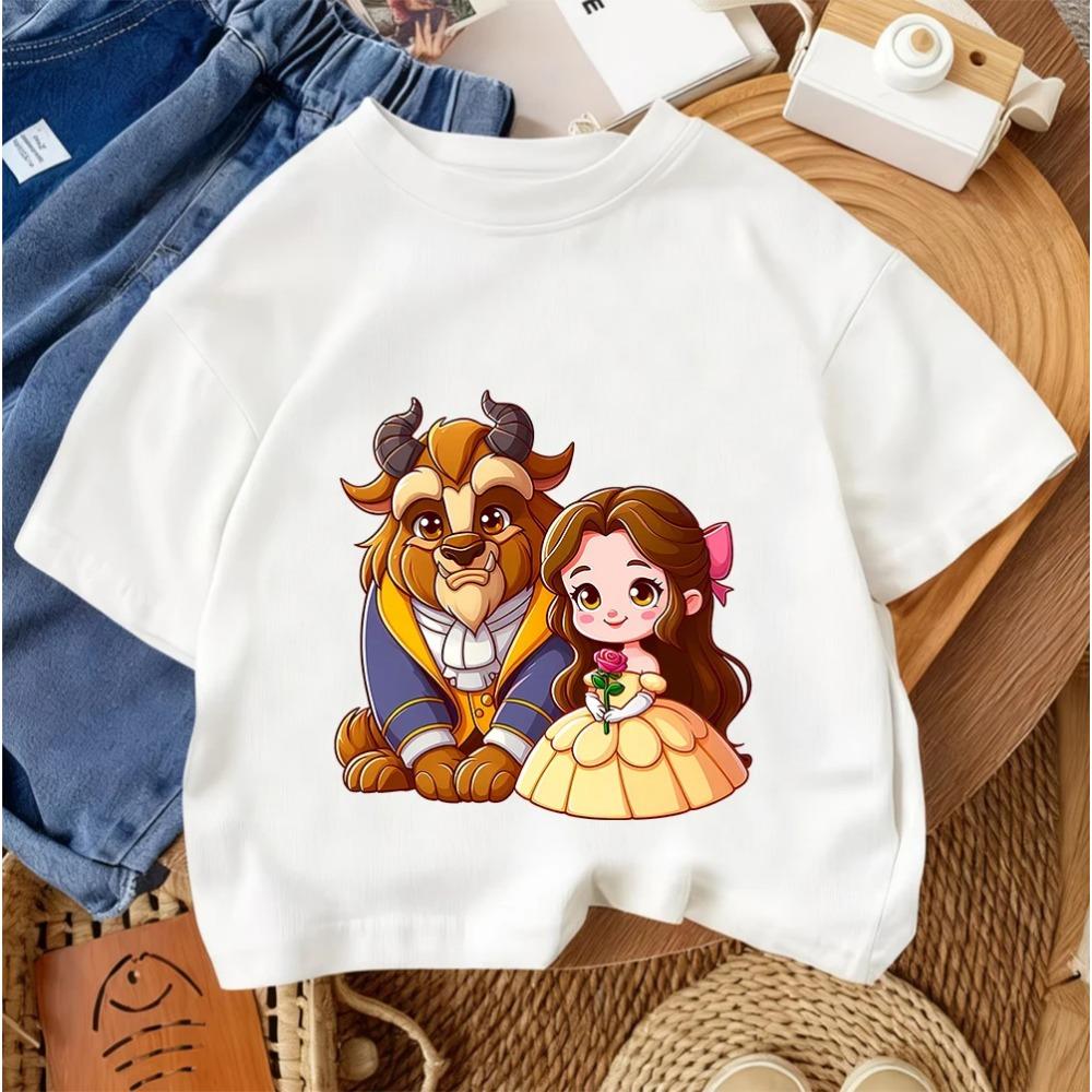 Street Style Boys Girls Tee Beauty And The Beast Trendy Fashion Cartoon Design Summer Kids Casual Outfit 110
