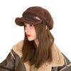 Autumn and winter hats women's imitation lamb wool fashion leather label octagonal hat warm and cold-proof face cap