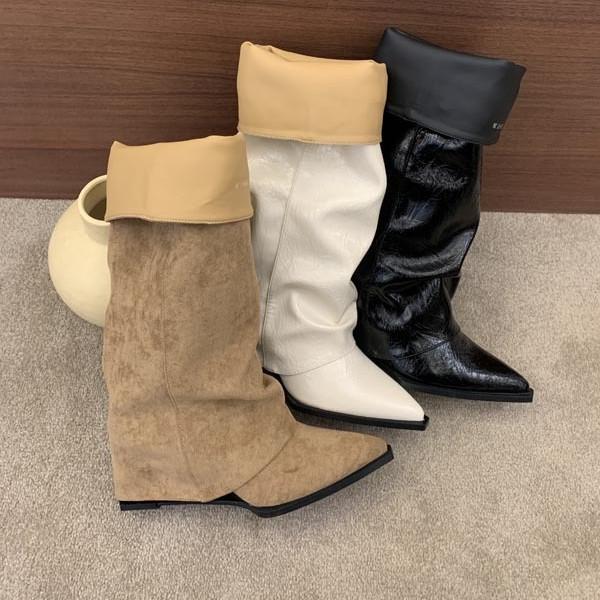 Small man taller pointed trouser boots women's autumn and winter new Spice Girl high-heeled boots tall knight