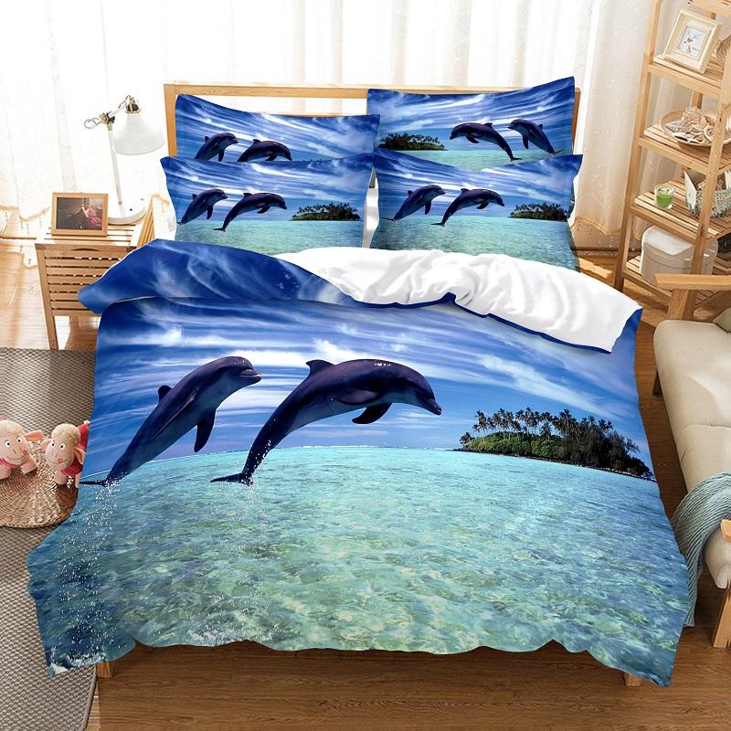 Dolphin Diving Duvet Cover Set 3d Digital Printing Bed Linen Fashion Design Comforter Cover Bedding Sets  Bed Set