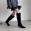 Temperament gray slim boots women's pointed toe thin heel simple pile straight boots