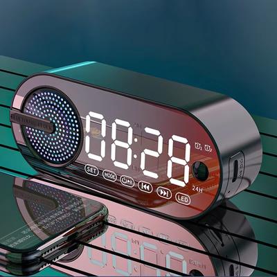 USB Charging FM Radio Quiet Wireless Bluetooth Speaker Alarm Clock RGB LED Mirror Digital Clock Large Display Living Room Office