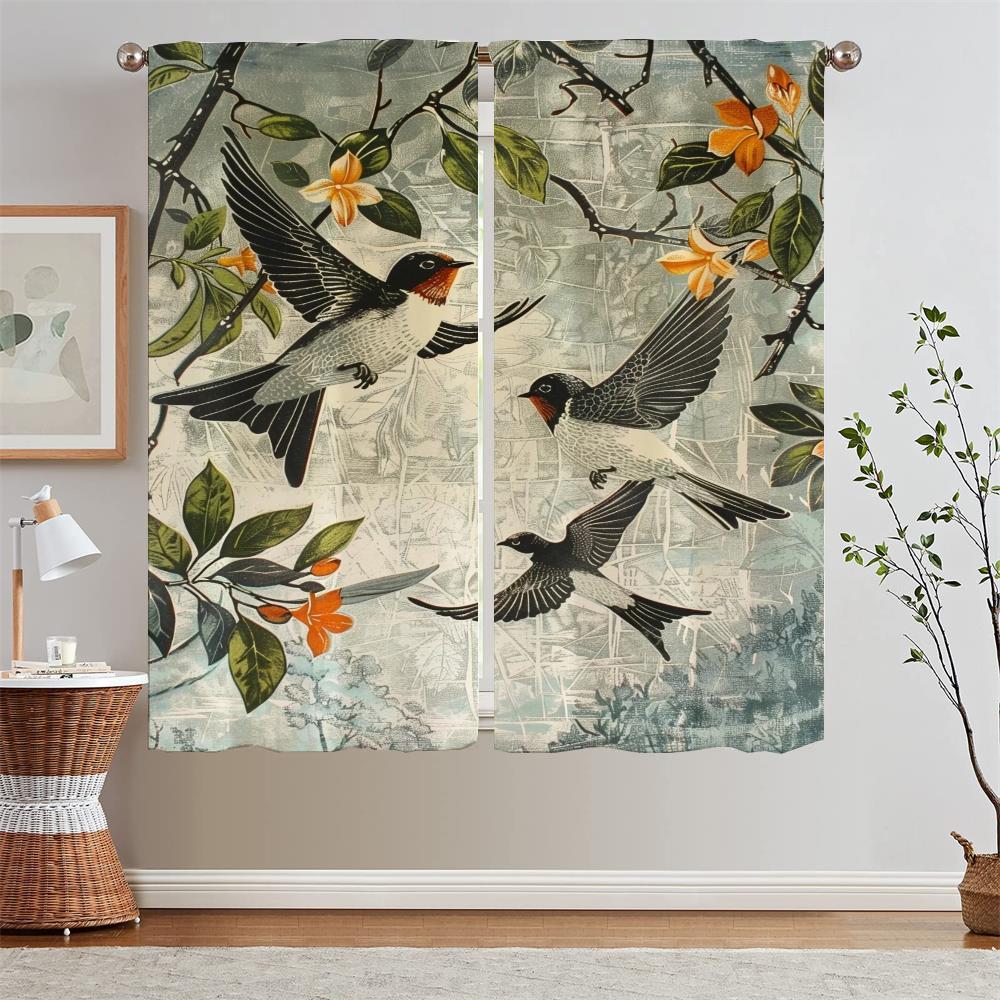 

Ласточки Рождественские шторы для спальни Современное украшение дома Элегантные шторы для комнаты Салон 2 Дешевые штуки Тканевые шторы Подхваты W50xH70cmx2pcs-CL