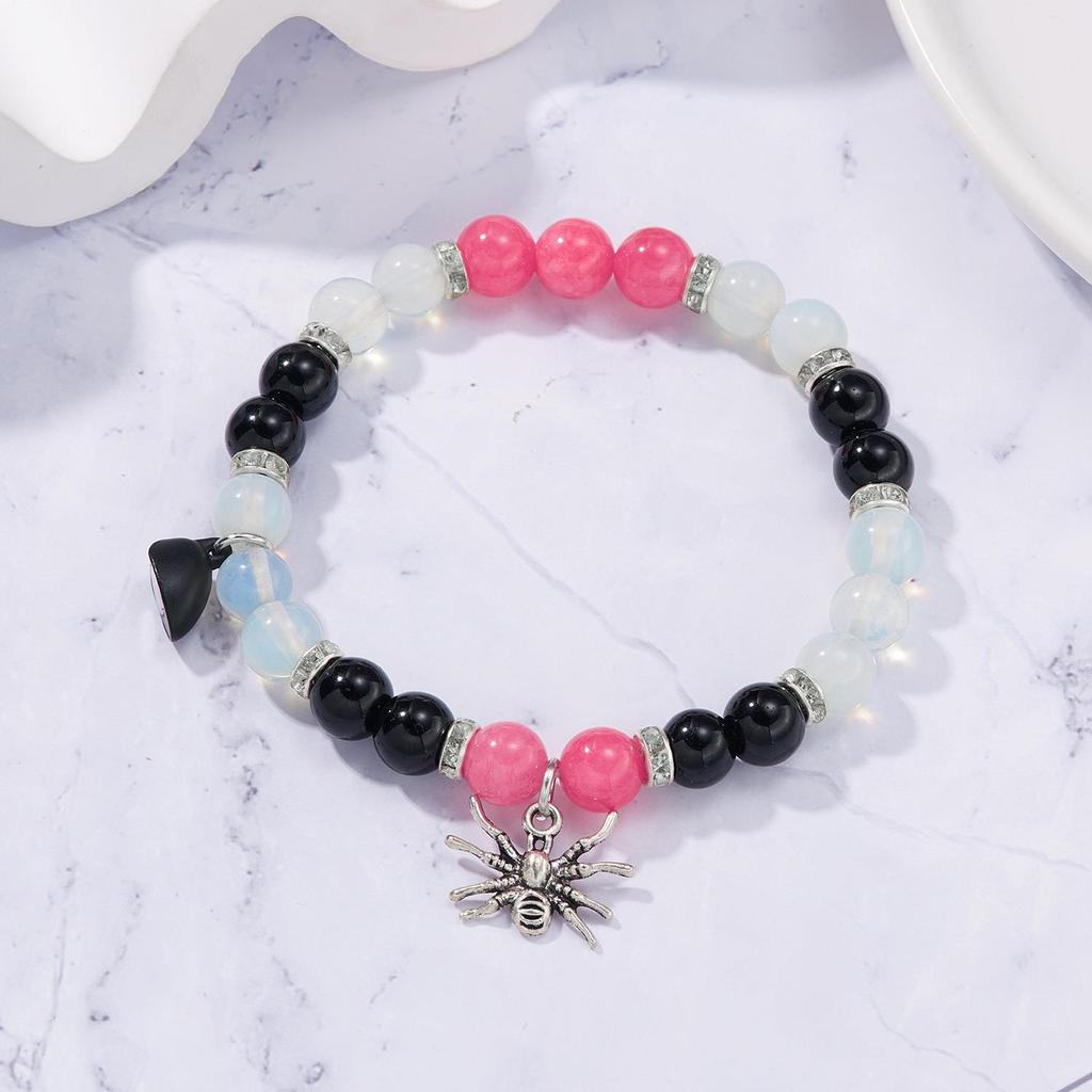 "Halloween Spider Love Magnetic Bracelet: Adjustable Beaded Jewelry for Couples"