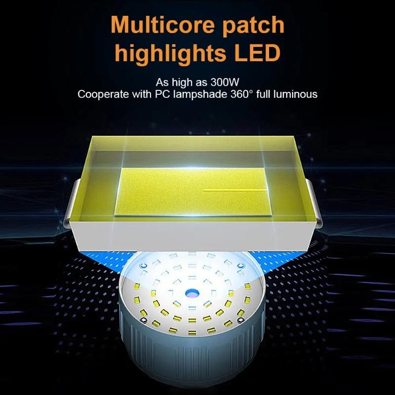 Światło Kempingowe LED Solarne i Ładowane przez USB Żarówka Wysokiej Mocy Lampa Namiotowa Zewnętrzna Przenośna Latarnia Światła Awaryjne Do Grilla Wędrówek