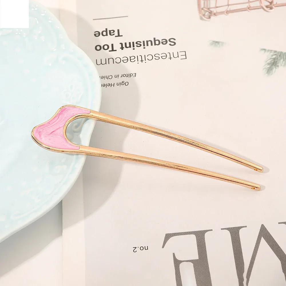 

Metal U Shaped Hair Stick for Women Girls Silver Gold Color Vintage Elegant Shell Enamel Ponytail Hairpin Female Headwear Gifts