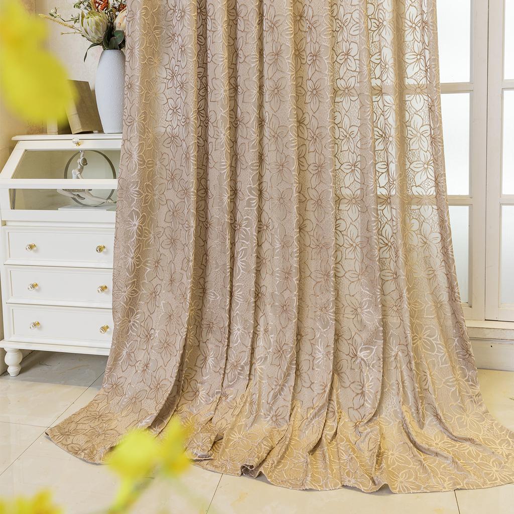 1 Panel French Country Green Leaf Print Semi-Sheer Gauze Curtain with Grommet Top - Mint Green & White Botanical Window Drapes for Bedroom