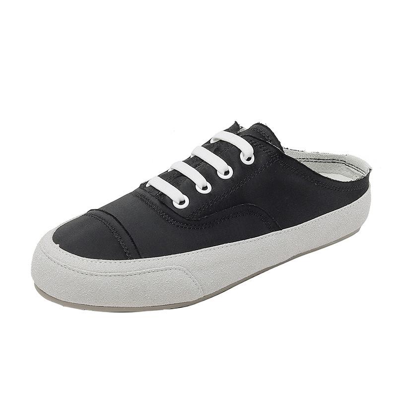 Lässige Schnürschuhe mit runder Spitze aus Satin, Nischen-Lazy-Slipper, flache Schuhe, leere Halbslipper, weiße Schuhe, Board-Schuhe