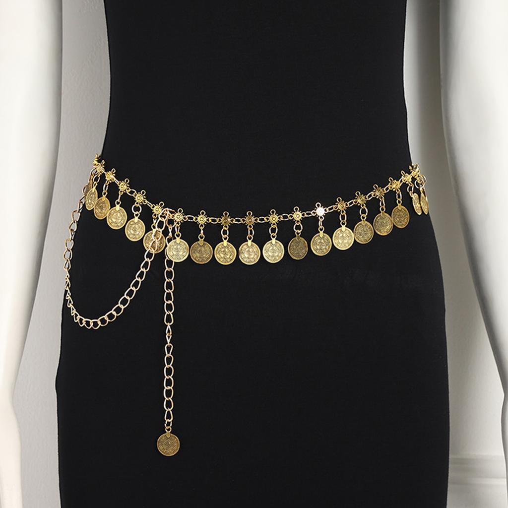 Bohemian Ethnic Style Waist Chain with Shaking Metal Coins Adjustable Length Belt Stylish Body Jewelry for Festivals