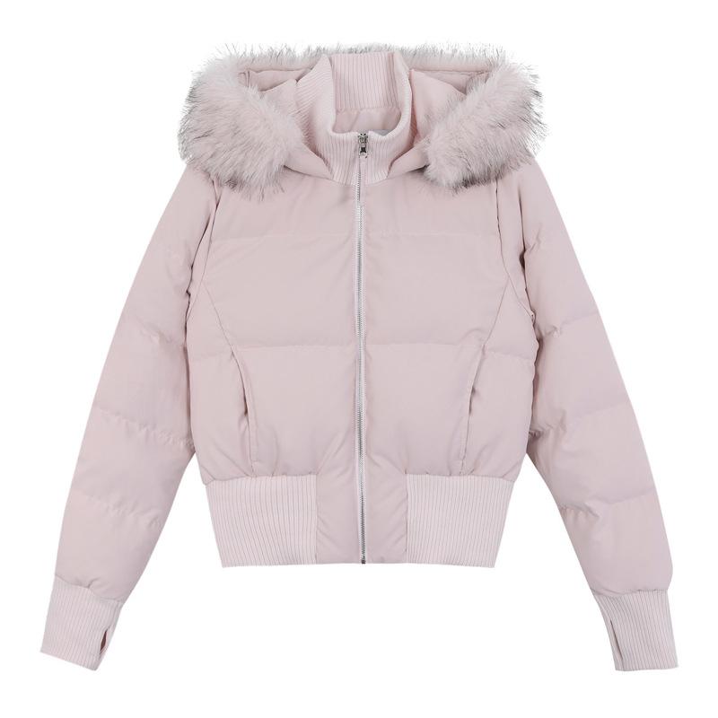 waist thin cotton-padded clothes women's short winter thickened large fur collar hooded cotton-padded clothes new small cotton-padded jacket women's