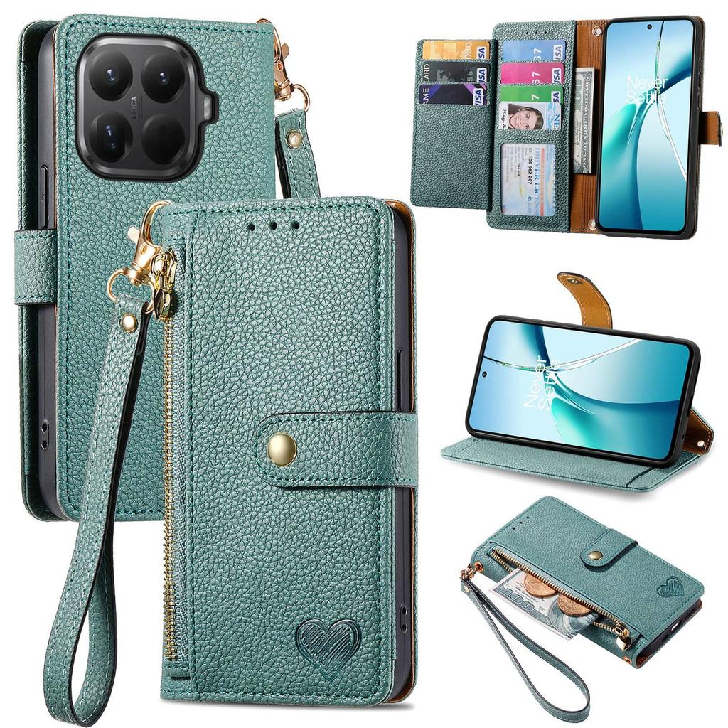 For Xiaomi 15T Pro Case RFID Blocking Zipper Pocket Leather Wallet Phone Cover with Strap