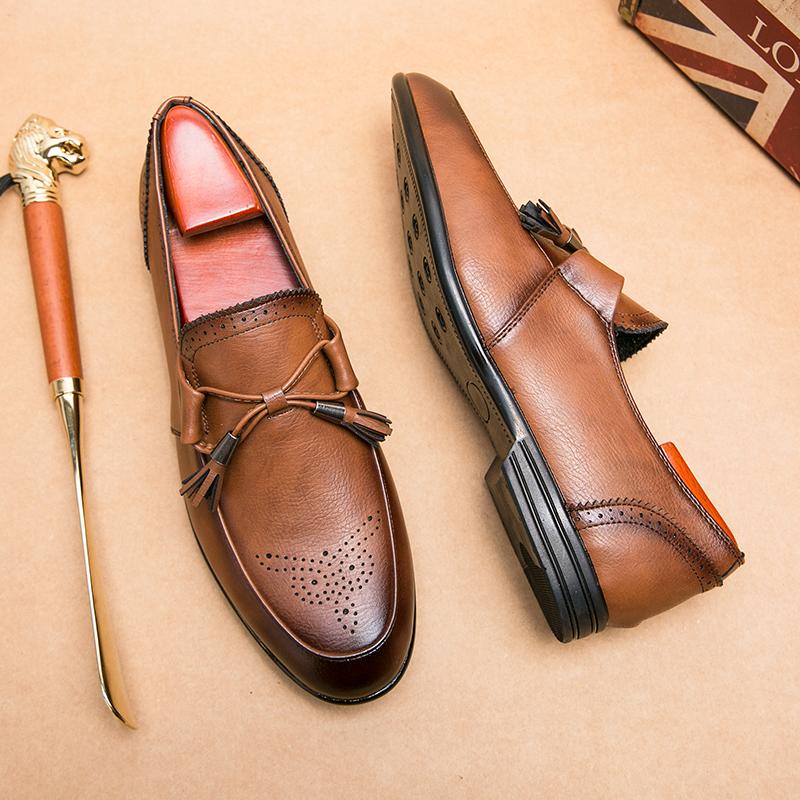 High Quality Leather Men Tassel Loafers Dress Shoes Slip On Male Shoes Casual Shoes Man Party Wedding Footwear Big Size 38-47