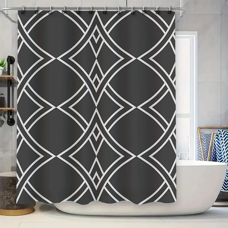 

Modern Geometric Shower Curtain With White Stripes In Dark Gray Color Waterproof Fabric For Bathroom Decorations W60H190(CM)-1 Pcs