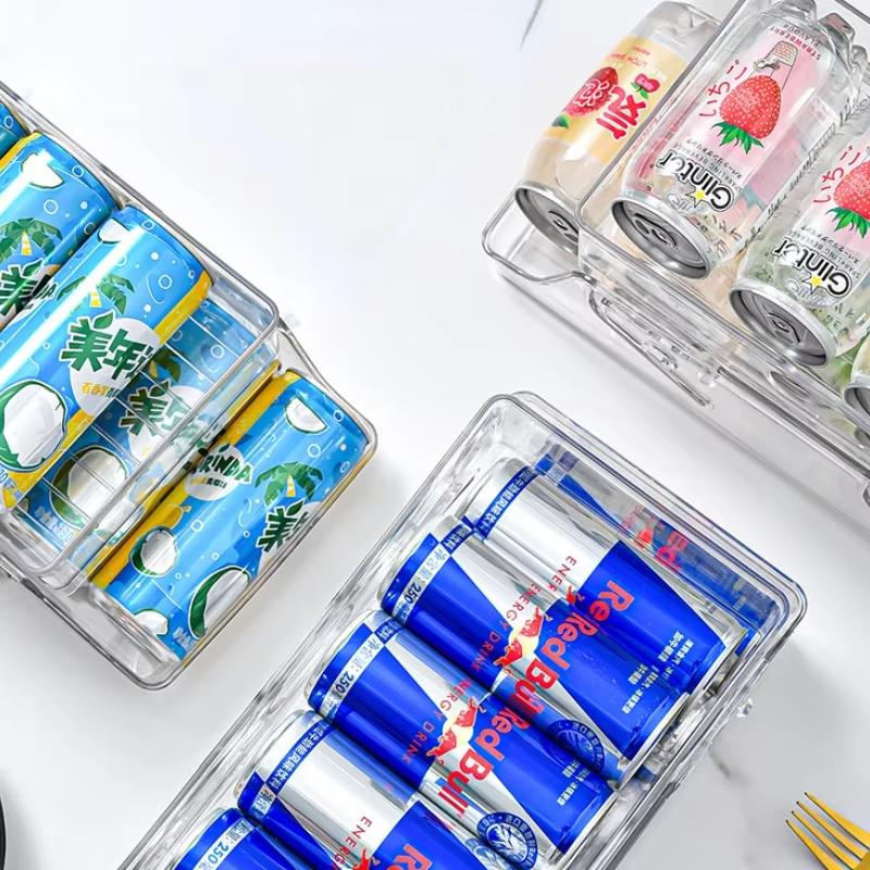 Stackable Clear Can Dispenser For Fridge 2 Tier Automatic Rolling Beverage Holder For Soda Beer And Canned Drinks
