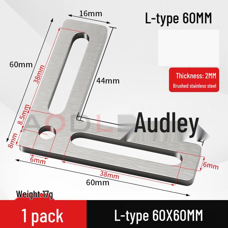 Stainless Steel 90° Movable L-Shaped Corner Bracket with Long Hole for Shelf Support