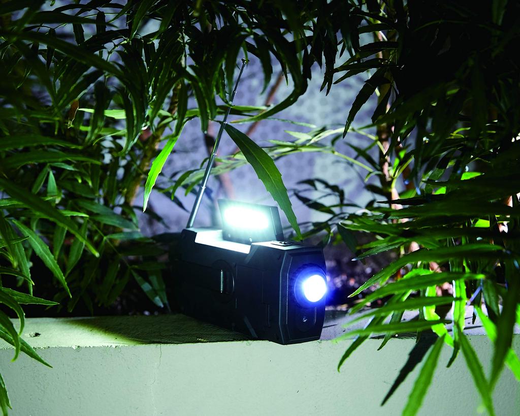 Sunway Solar-AM/FM-Radioleuchte, Schwarz, ca.. 5,5 x 16 x 7,5 cm, 5-in-1-Funktion, PL-165